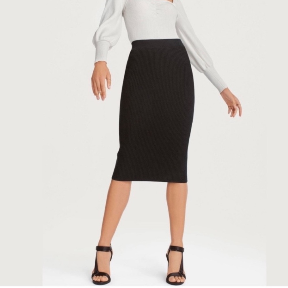 Bagatelle Collection Black Ribbed Pencil Skirt Size Large